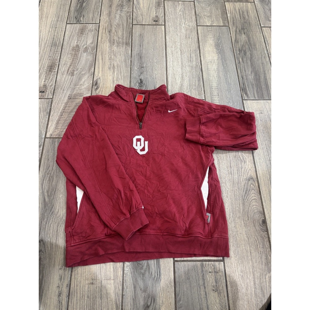 Nike Team Oklahoma Sooners OU 1/4 Zip Pullover Sweatshirt Men's Small Red Maroon